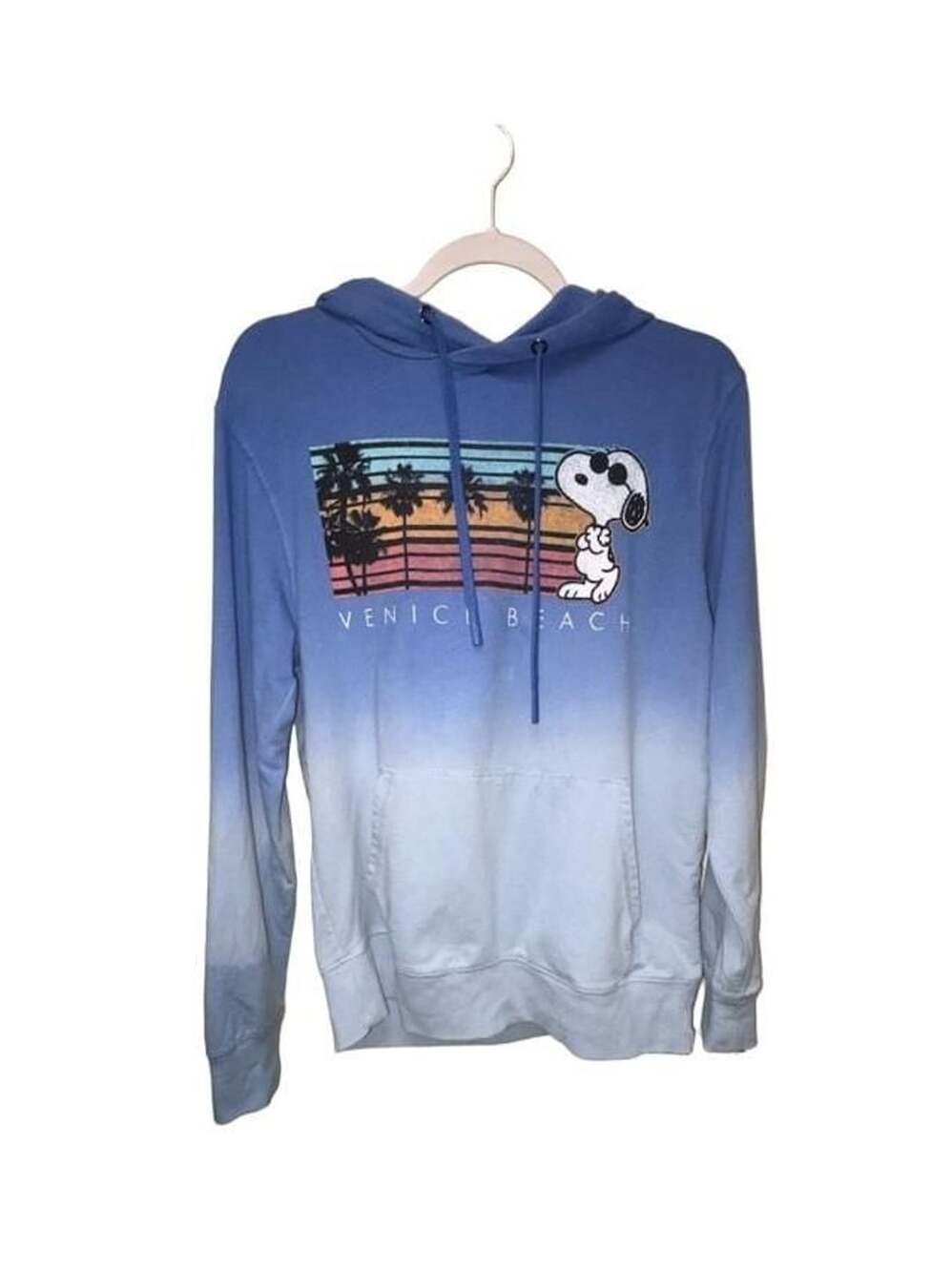 Peanuts Snoopy Venice Beach California Graphic Hoodie Size Small Blue Ombre